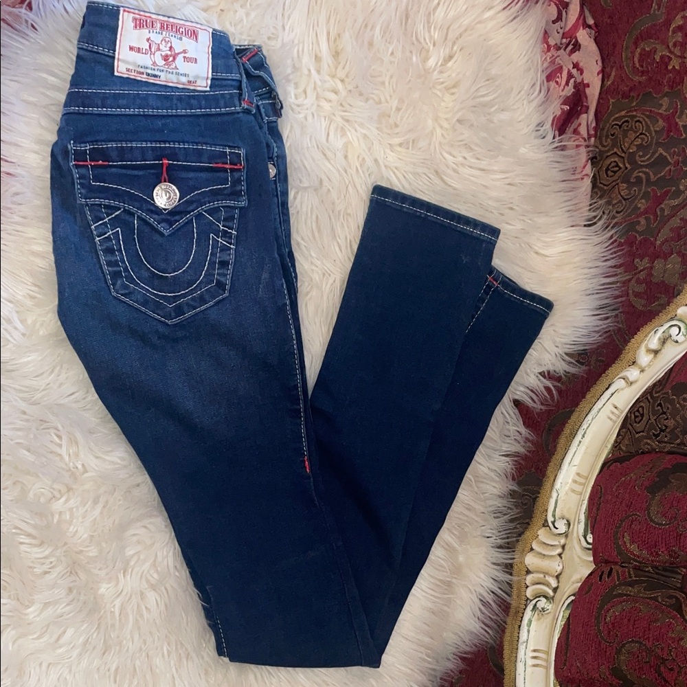 True Religion Dark Blue Jeans with Red Stitching